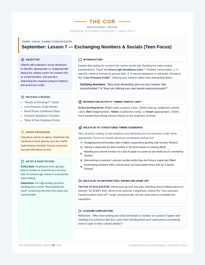 Exchanging Numbers Socials Lesson Plan