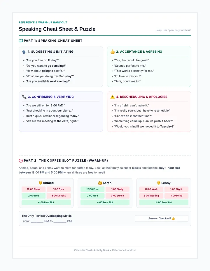 Speaking Cheat Sheet and Puzzle Handout