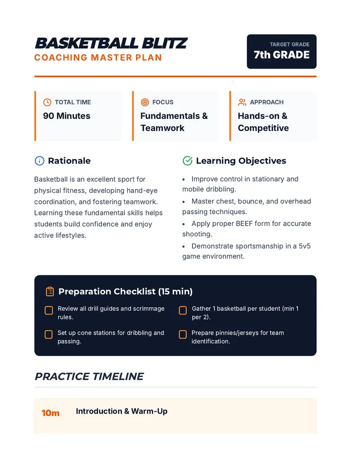 Basketball Practice Lesson Plan