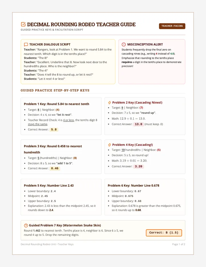 Decimal Rounding Teacher Guide