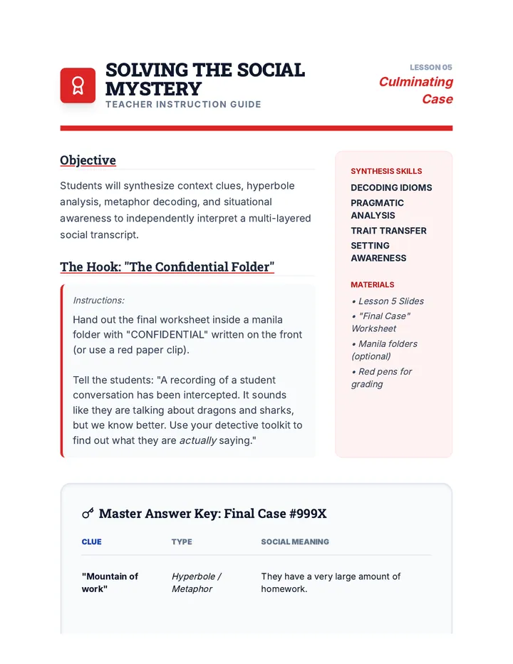 Social Mystery Finale Teacher Guide