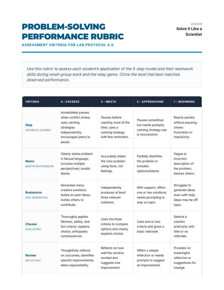 Solve It Scientist Rubric