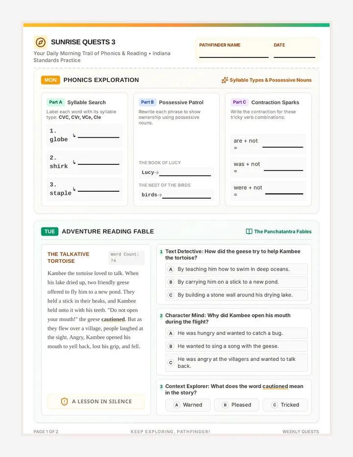 Sunrise Quest Worksheet 3