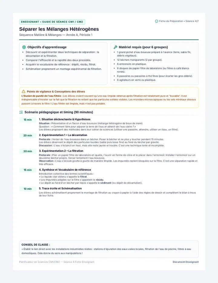 Séparation Hétérogène Fiche Enseignant