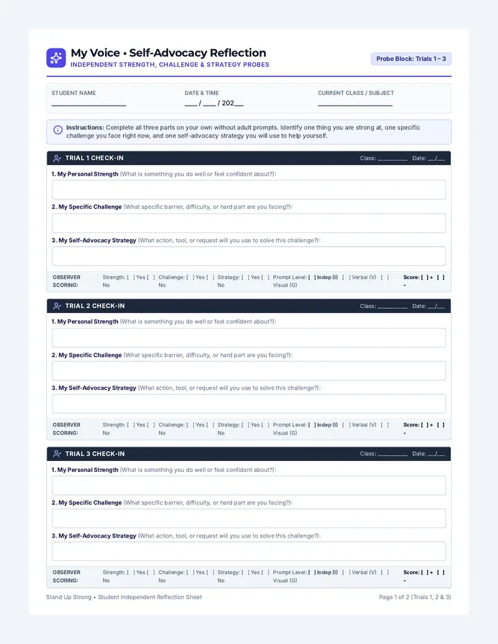 Strength Challenge Reflection Worksheet