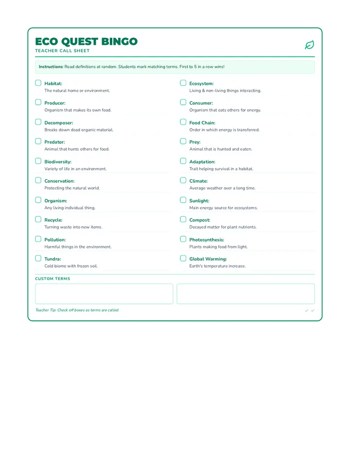 Eco Quest Call Sheet Final