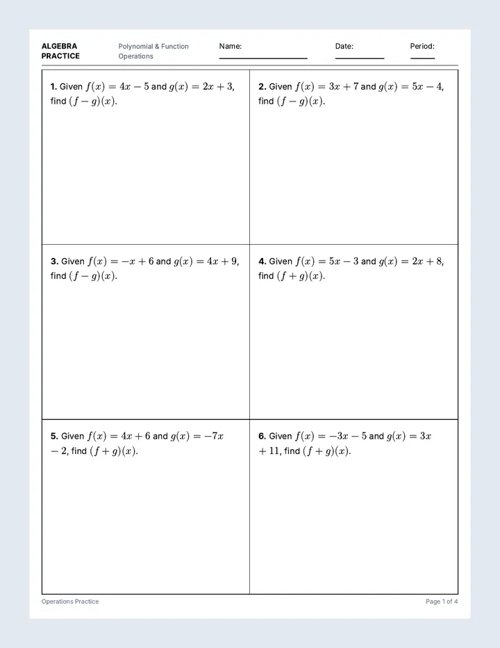 Operations Mastery Practice Worksheet