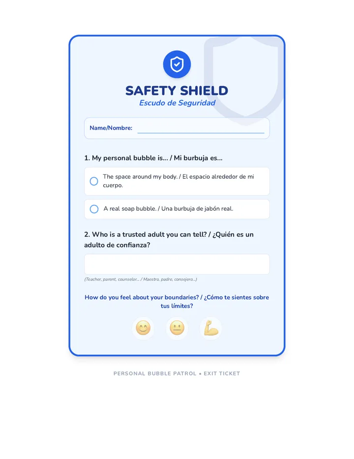 Safety Shield Exit Ticket