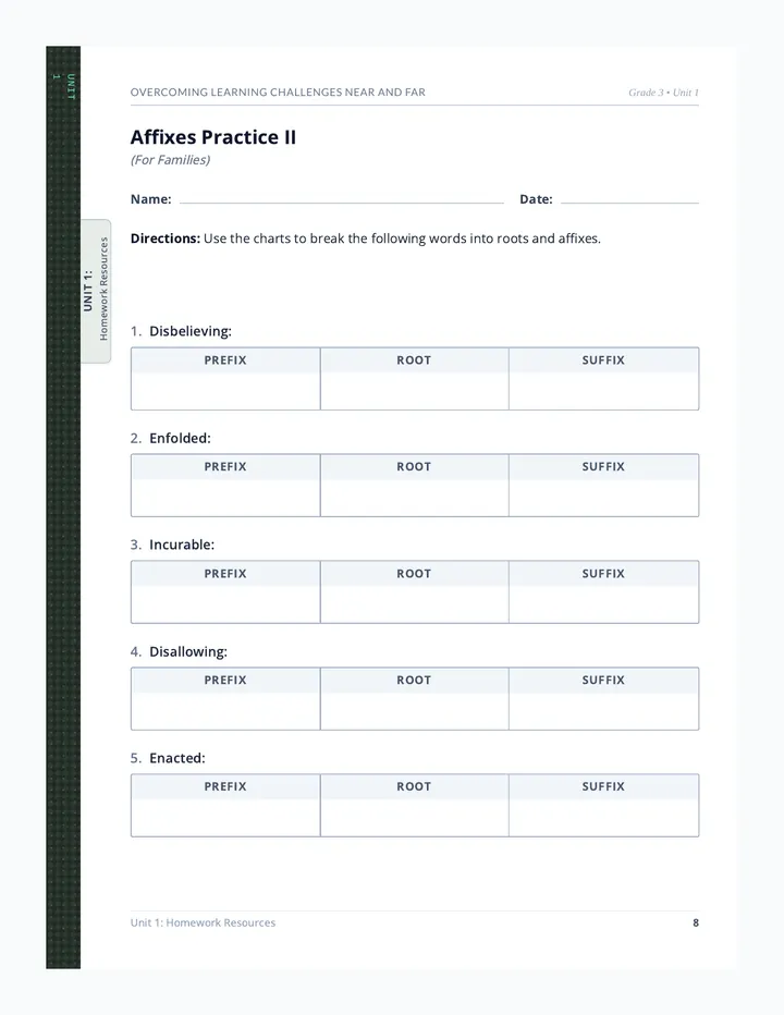 Affixes Practice II Worksheet and Key