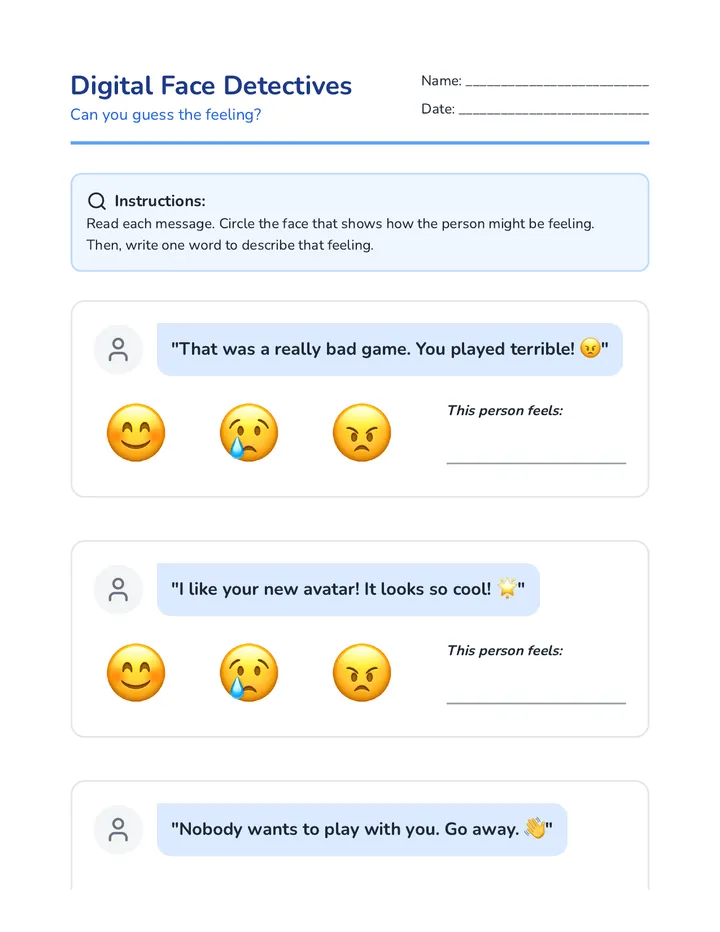 Digital Face Detectives Worksheet