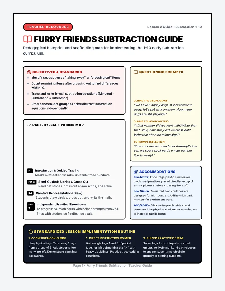 Furry Friends Subtraction Guide