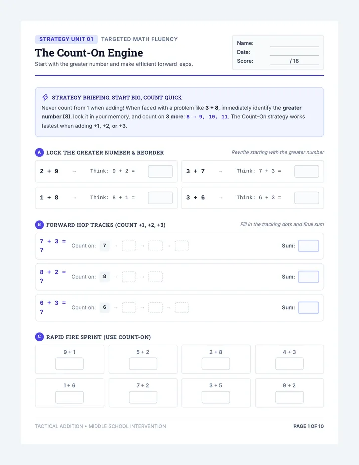 Tactical Addition Strategies Packet