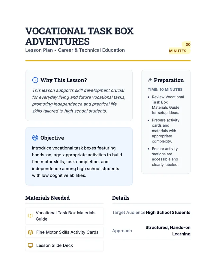 Vocational Task Box Lesson Plan