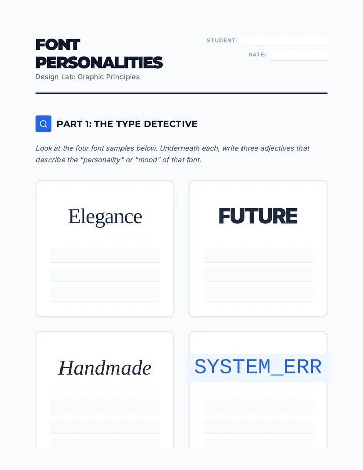 Font Personality Worksheet