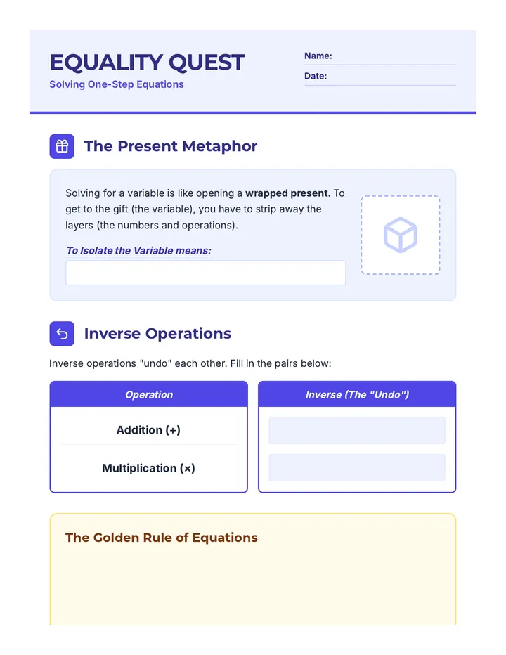 Equality Quest Worksheet