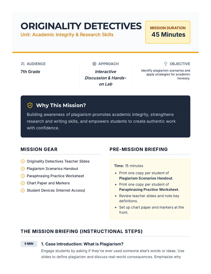 Originality Detectives Lesson Plan