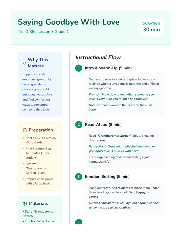 Saying Goodbye Lesson Plan