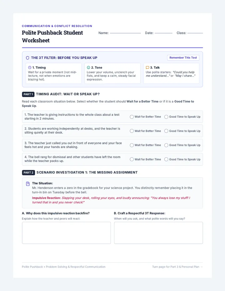 Polite Pushback Student Worksheet