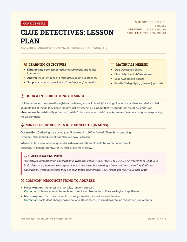 Clue Detectives Teacher Guide
