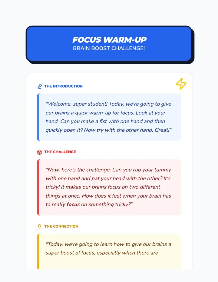 Focus Warm Up Script