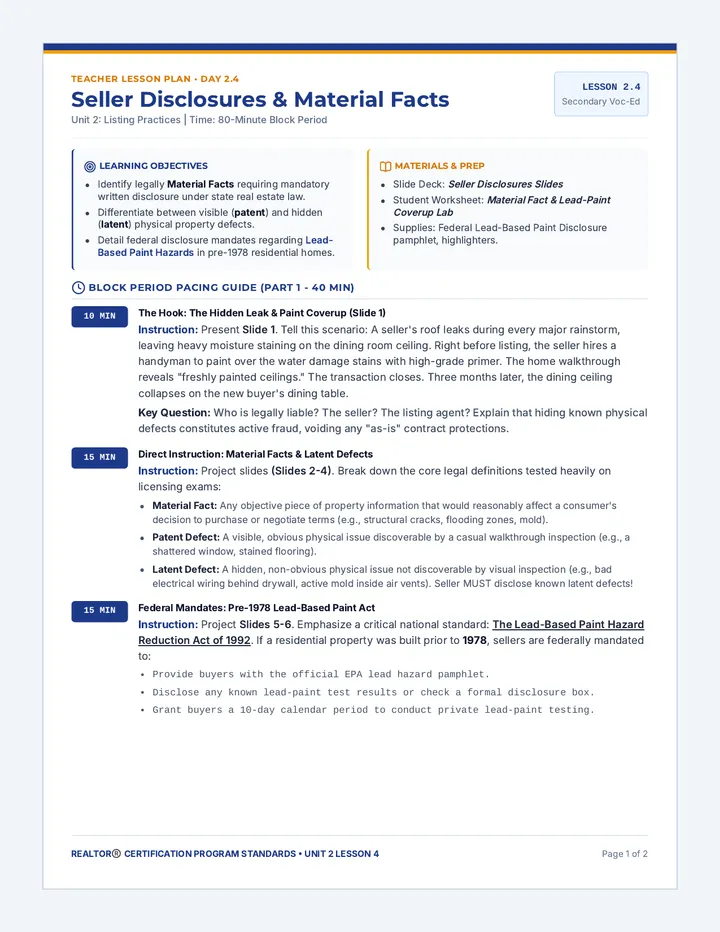 Seller Disclosures Lesson Plan