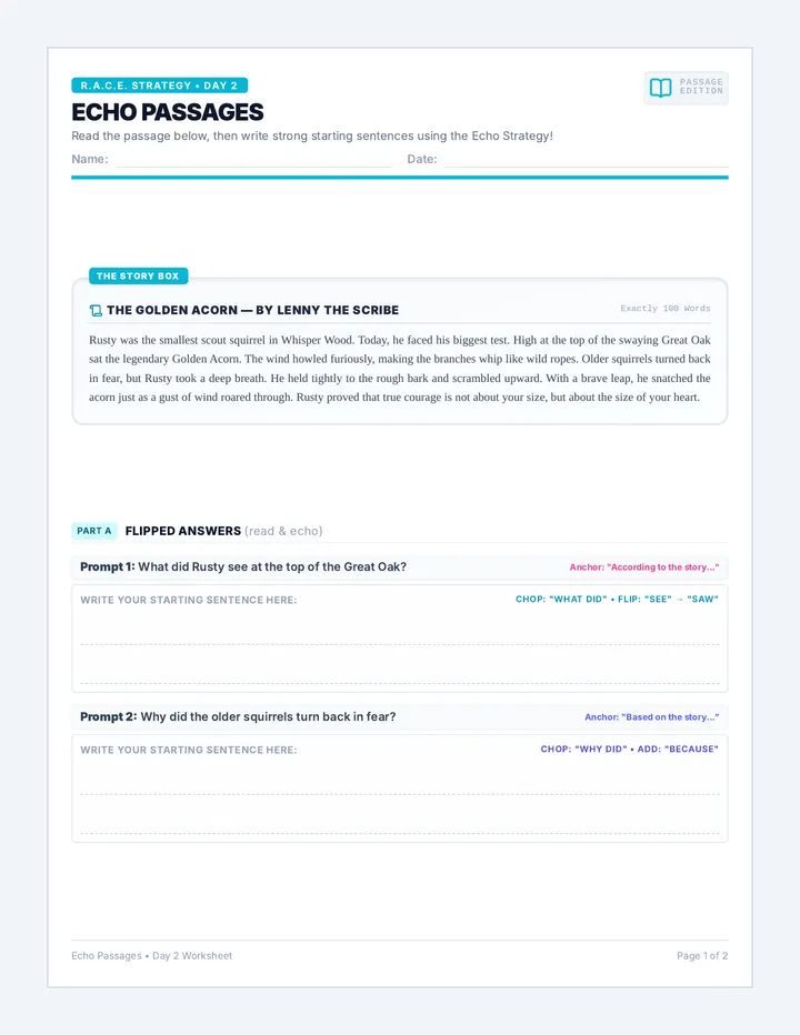 Echo Passages Worksheet