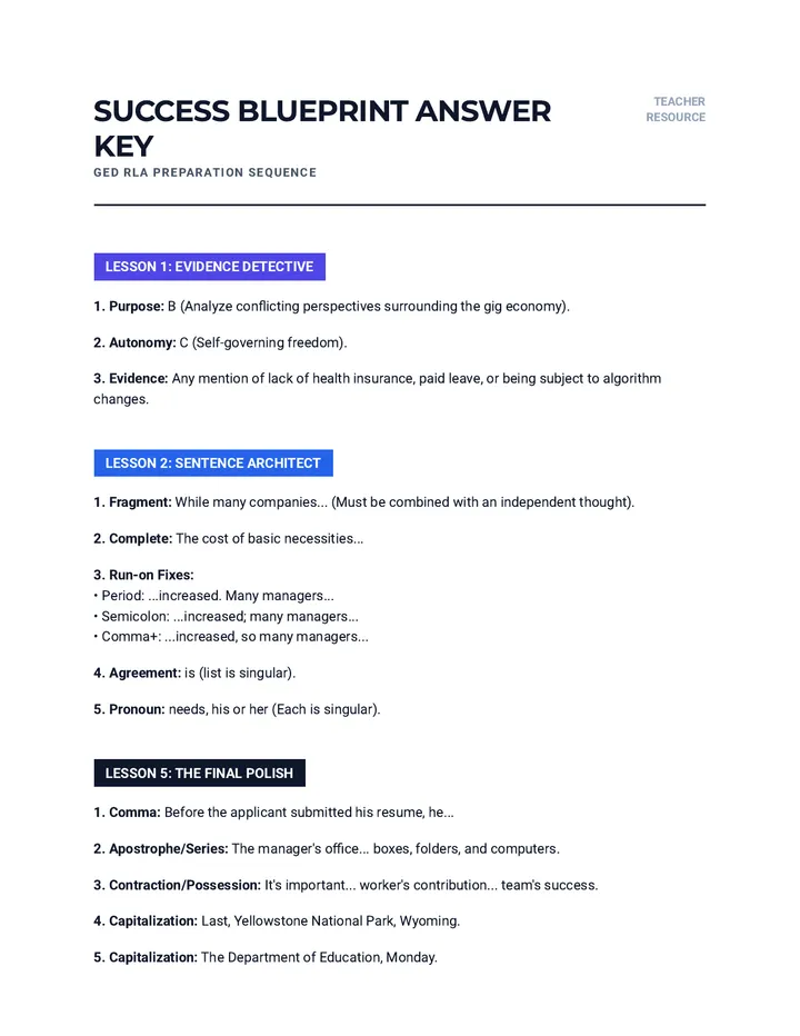 Success Blueprint Answer Key