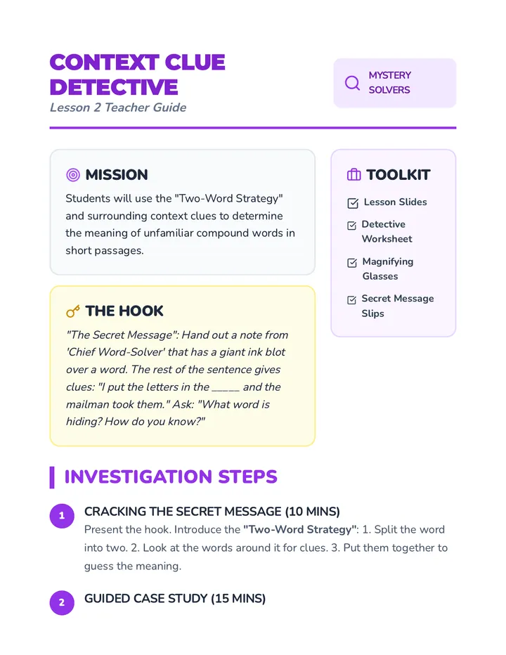 Context Clue Detective Teacher Guide