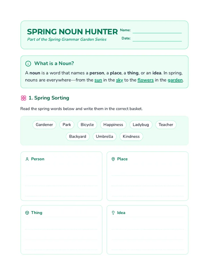 Spring Noun Hunter Worksheet