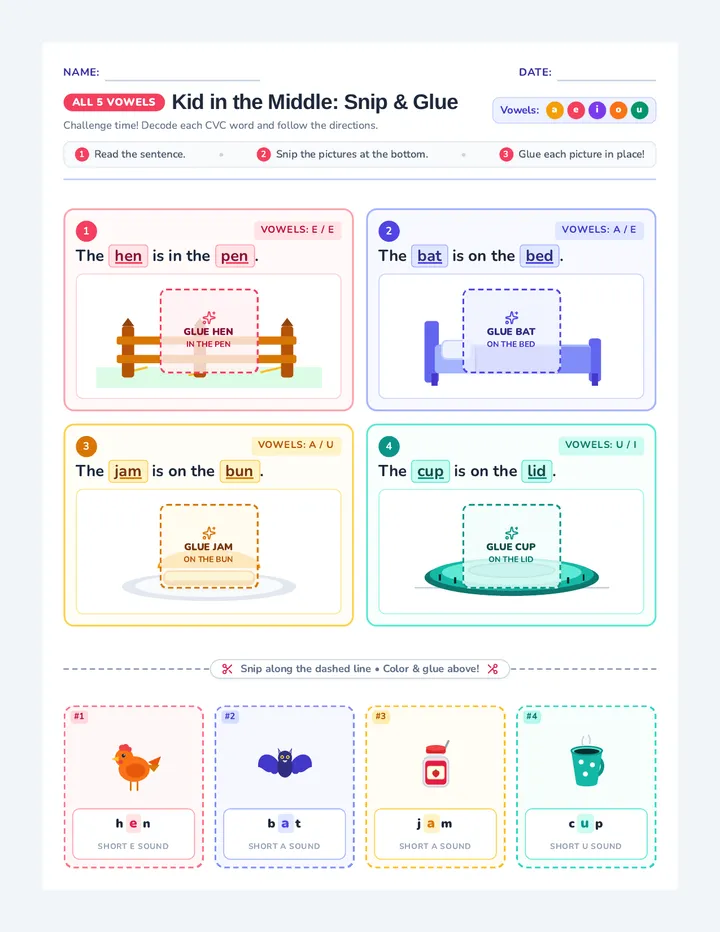 Super Vowel Snips Worksheet