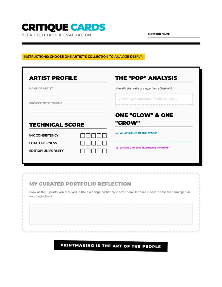 Critique Cards Worksheet