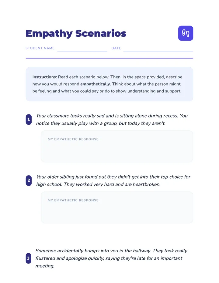 Empathy Scenarios Worksheet