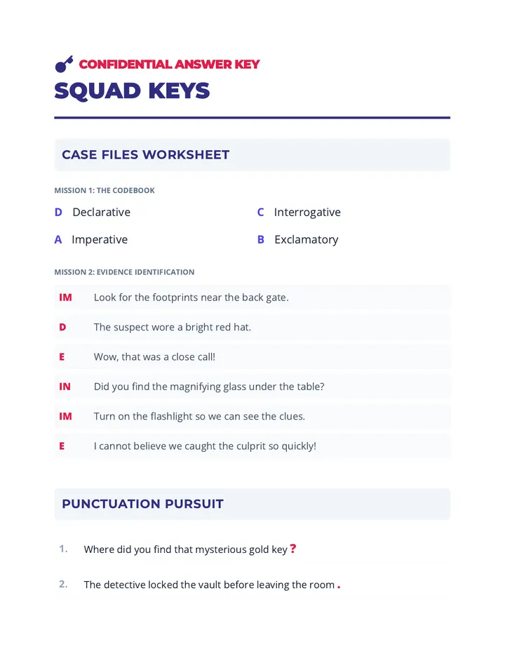 Squad Keys Answer Key