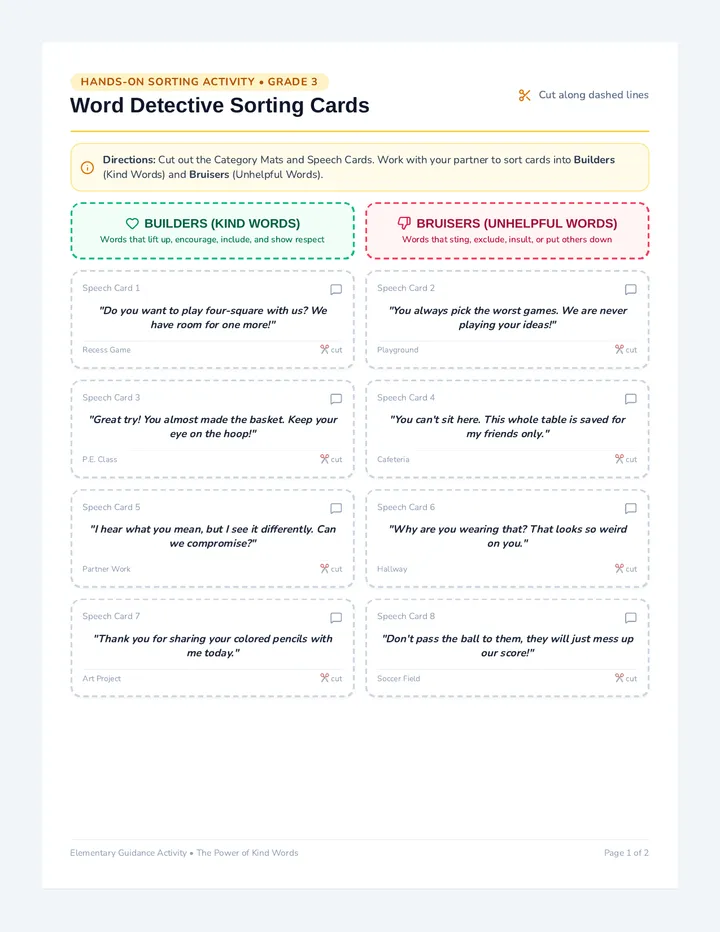 Kind Words Sorting Cards
