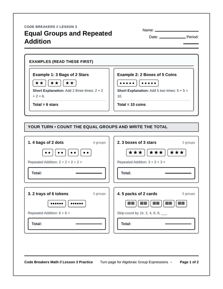 Equal Groups Practice Worksheet