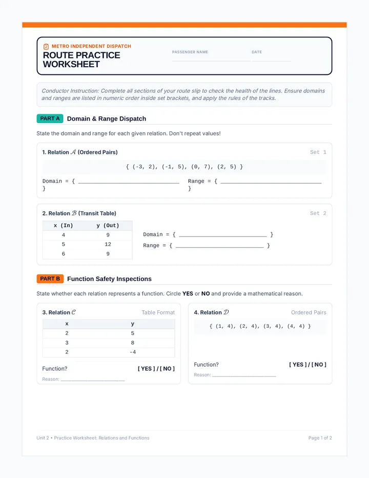 Function Junction Practice Worksheet
