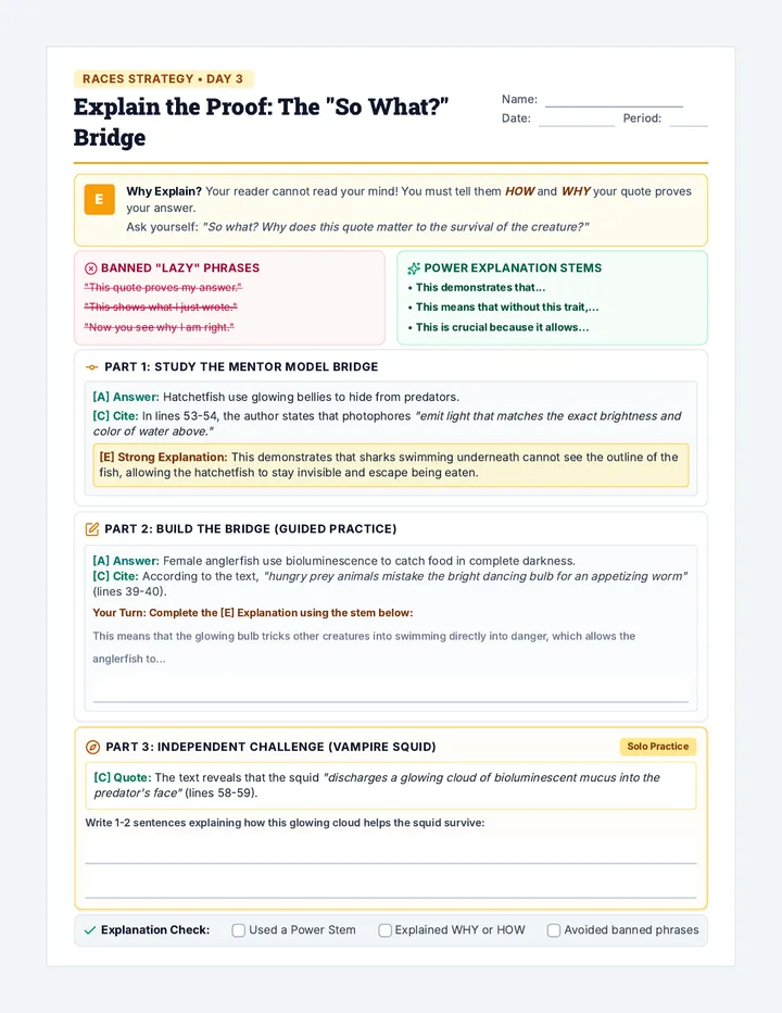 Explain Reasoning Bridge Worksheet