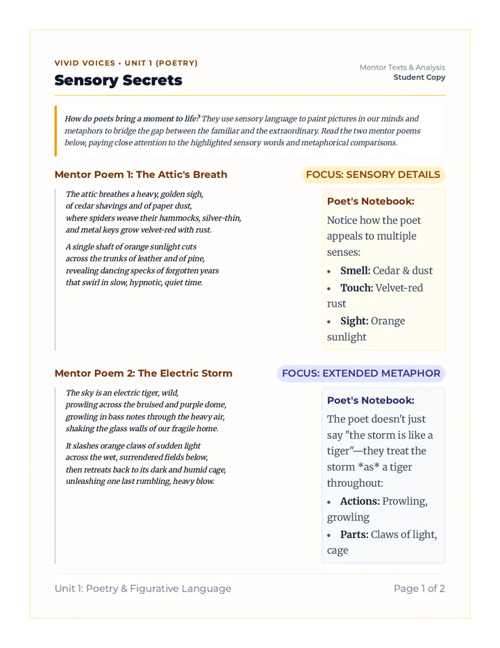 Sensory Secrets Mentor Texts