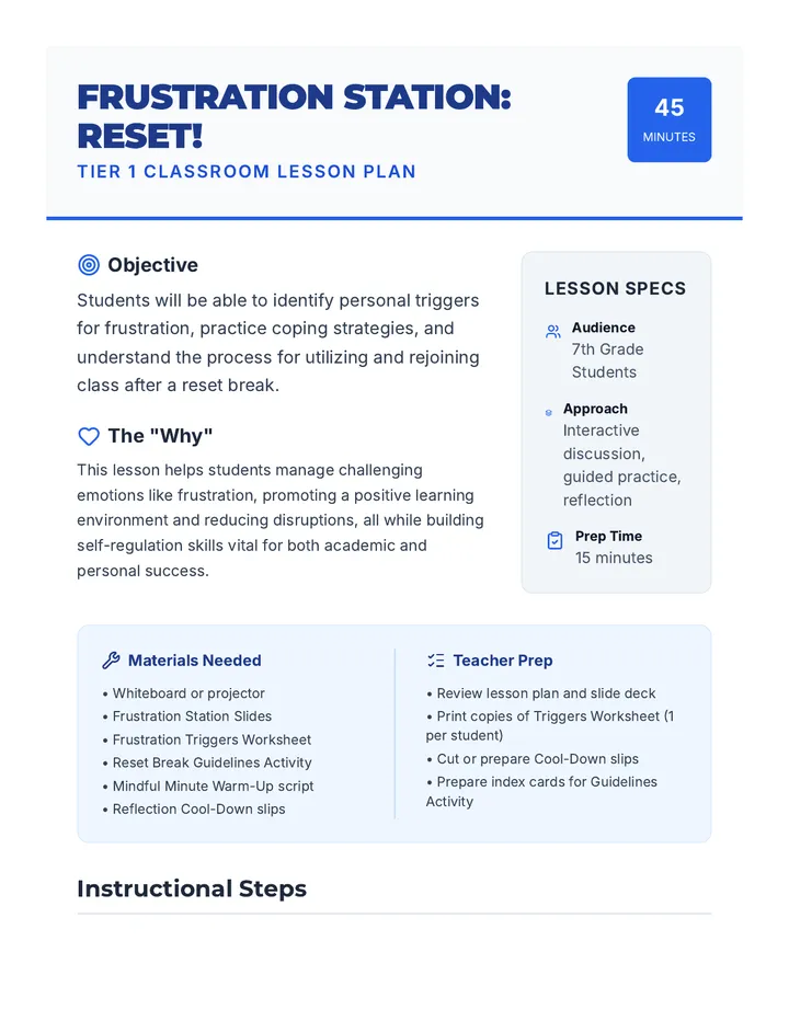 Frustration Station Lesson Plan