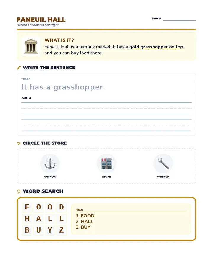 Faneuil Hall Spotlight Worksheet