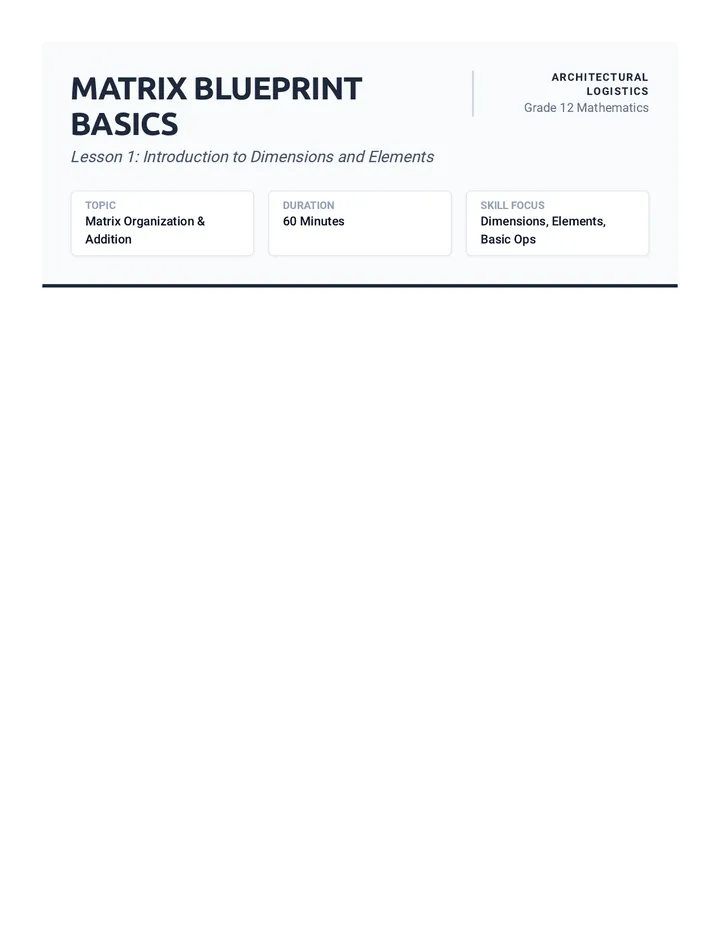 Matrix Blueprint Basics Teacher Guide