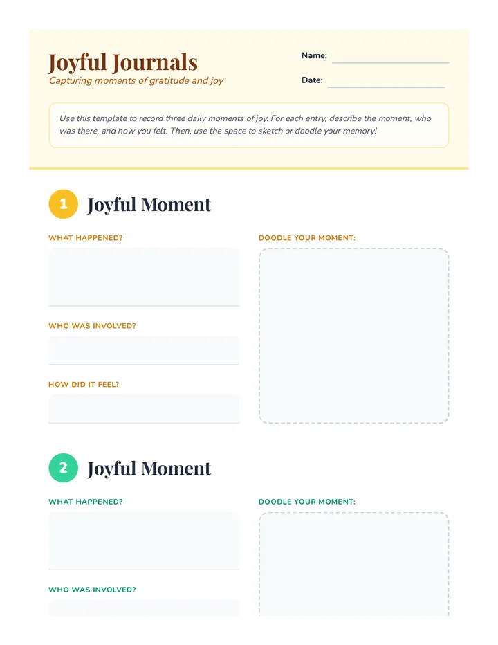 Joyful Journals Reflection Template