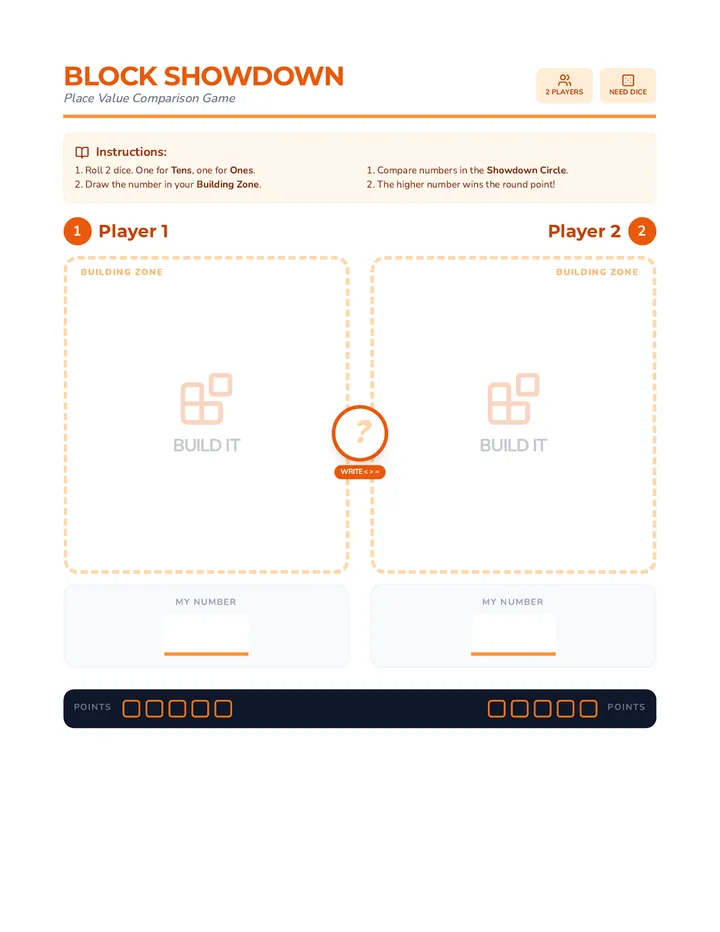Block Showdown Game Sheet