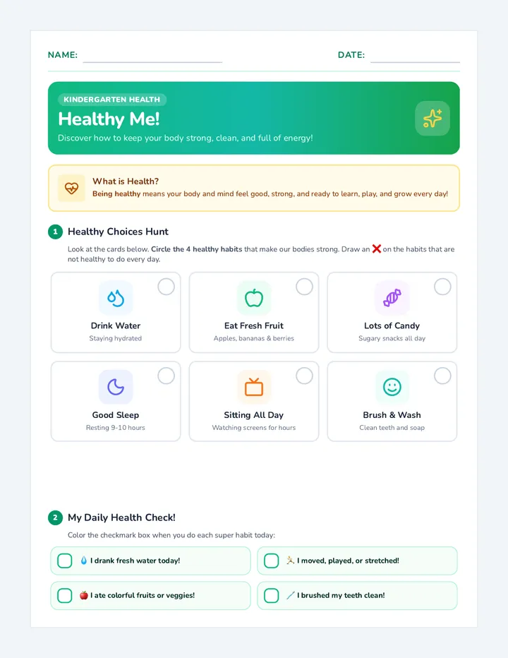 Healthy Me Worksheet