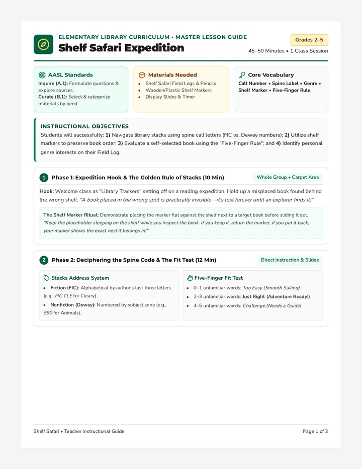 Shelf Safari Teacher Guide