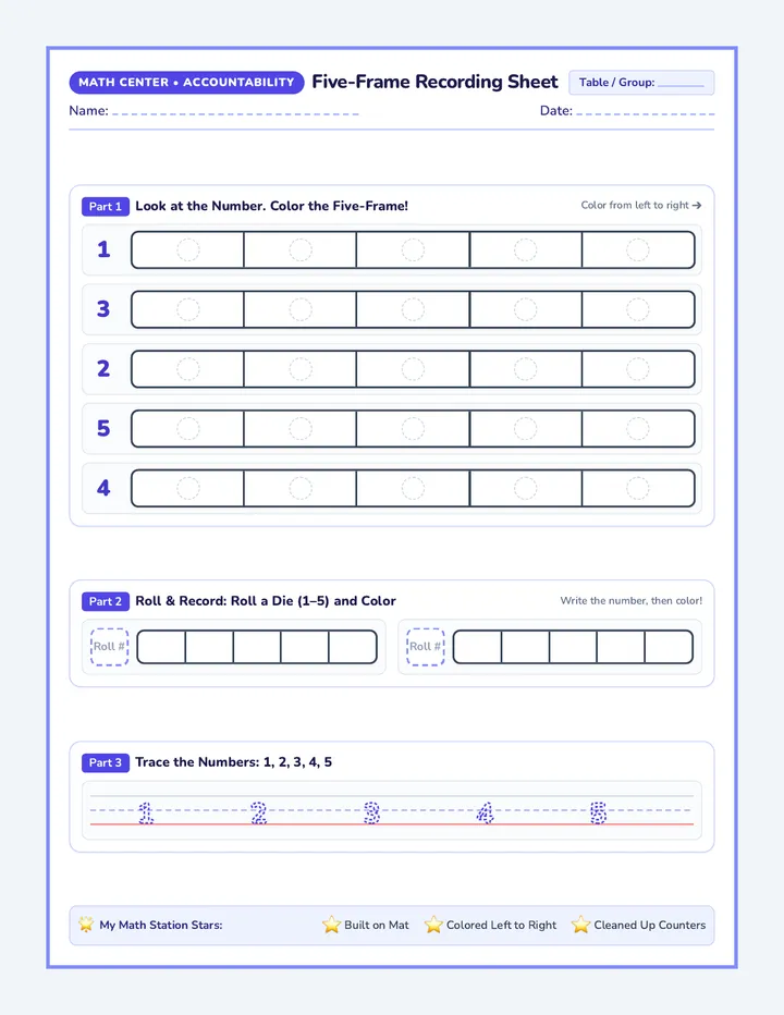 Five Frame Recording Worksheet