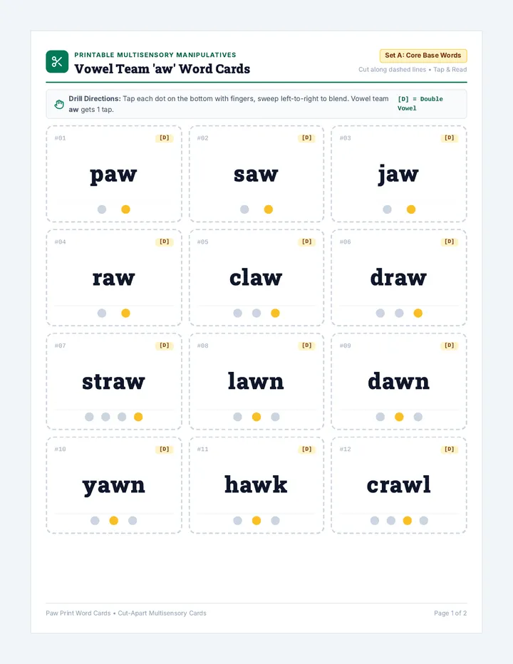 Paw Print Word Cards