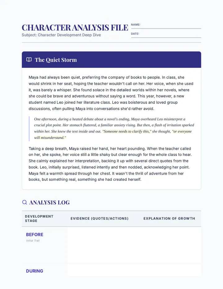 Character Development Worksheet