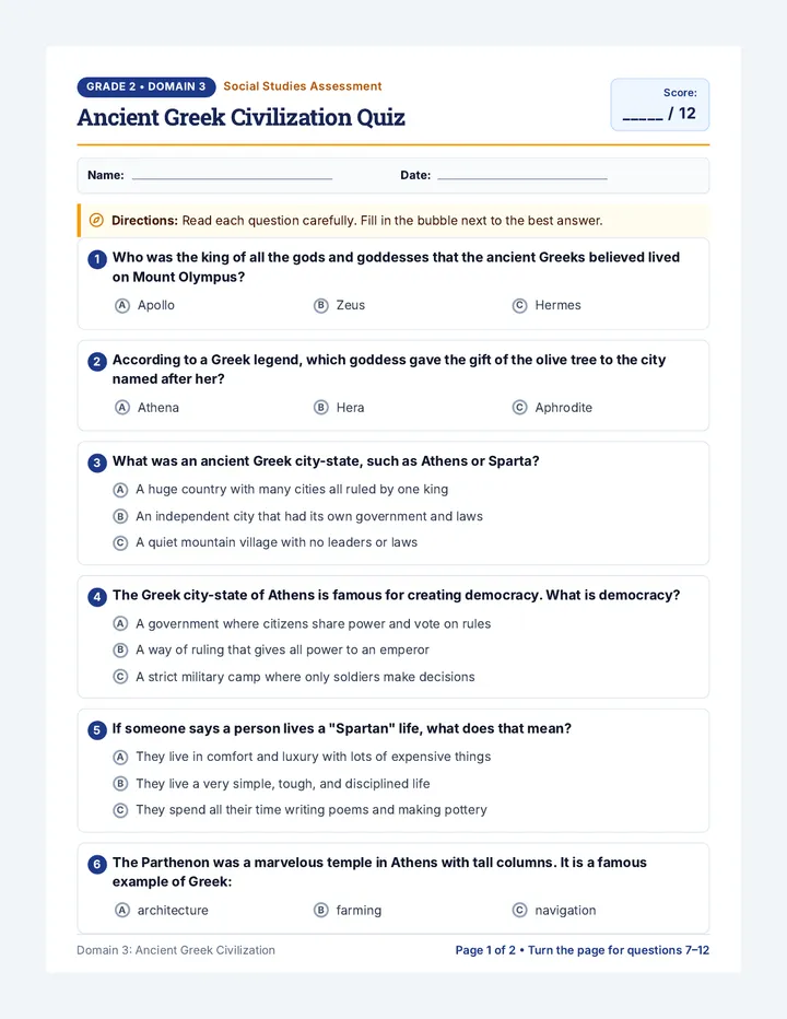 Ancient Greece Multiple Choice Test