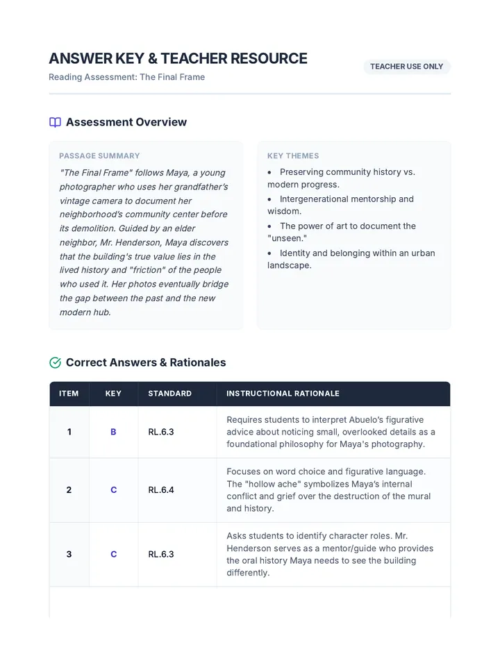 The Final Frame Answer Key Resource